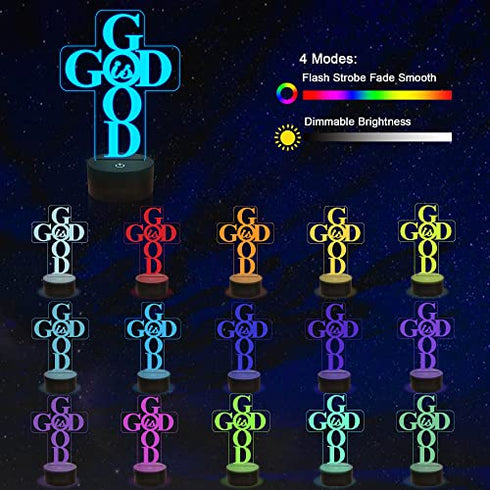 God is Good Jesus Cross 3D Night Light Christian Blessed Virgin Mary Illusion Lamp Decoration for Easter Day Christmas Day